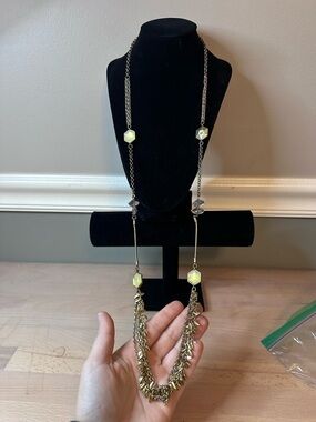 Gold-Tone Long Pendant Necklace w Pale Yellow Accents& earrings: Chloe & Isabel